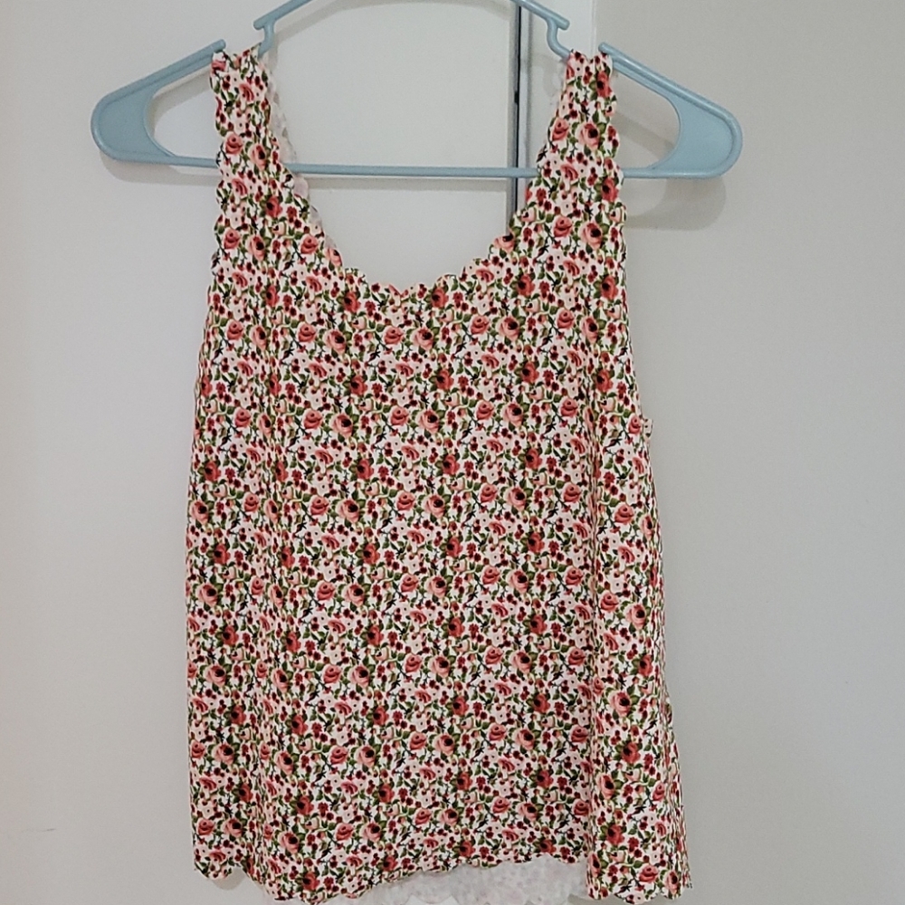 Pink floral scalloped neck h&m tank top